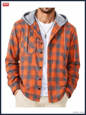 Flannel Hoodie Shirt Button Down Plaid Long Sleeve Casual